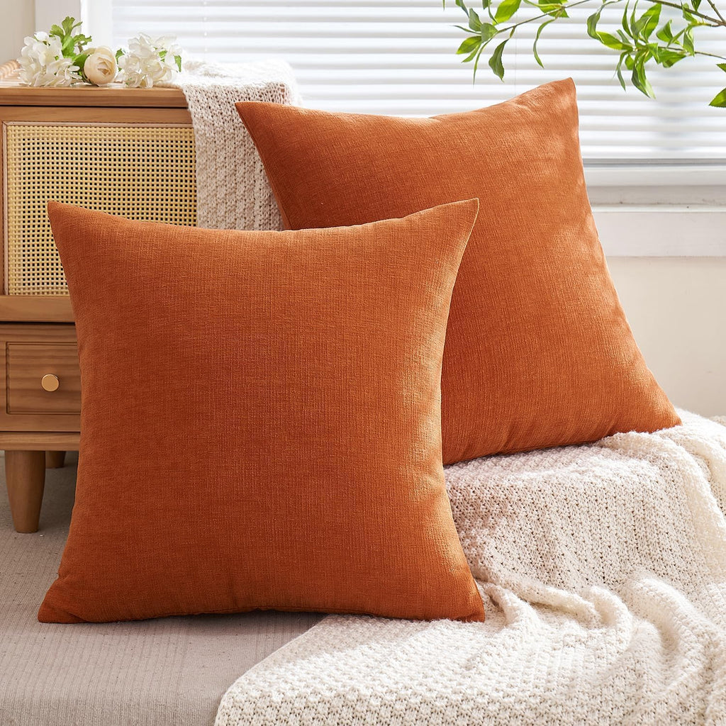 Fall Orange Chenille Couch Throw Pillow Covers, 20x20