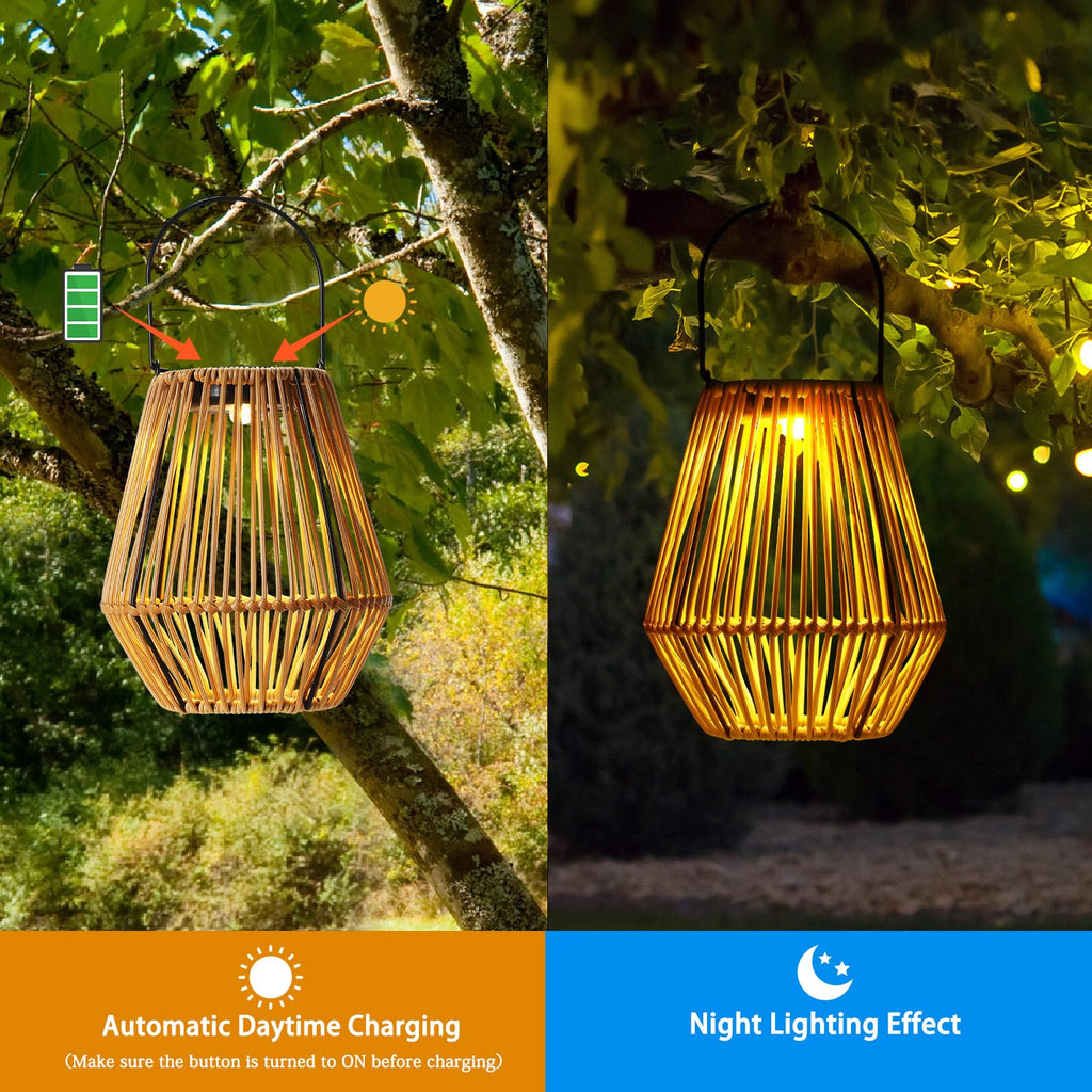 4 Pack Solar Lantern Outdoor Waterproof Rattan, Square