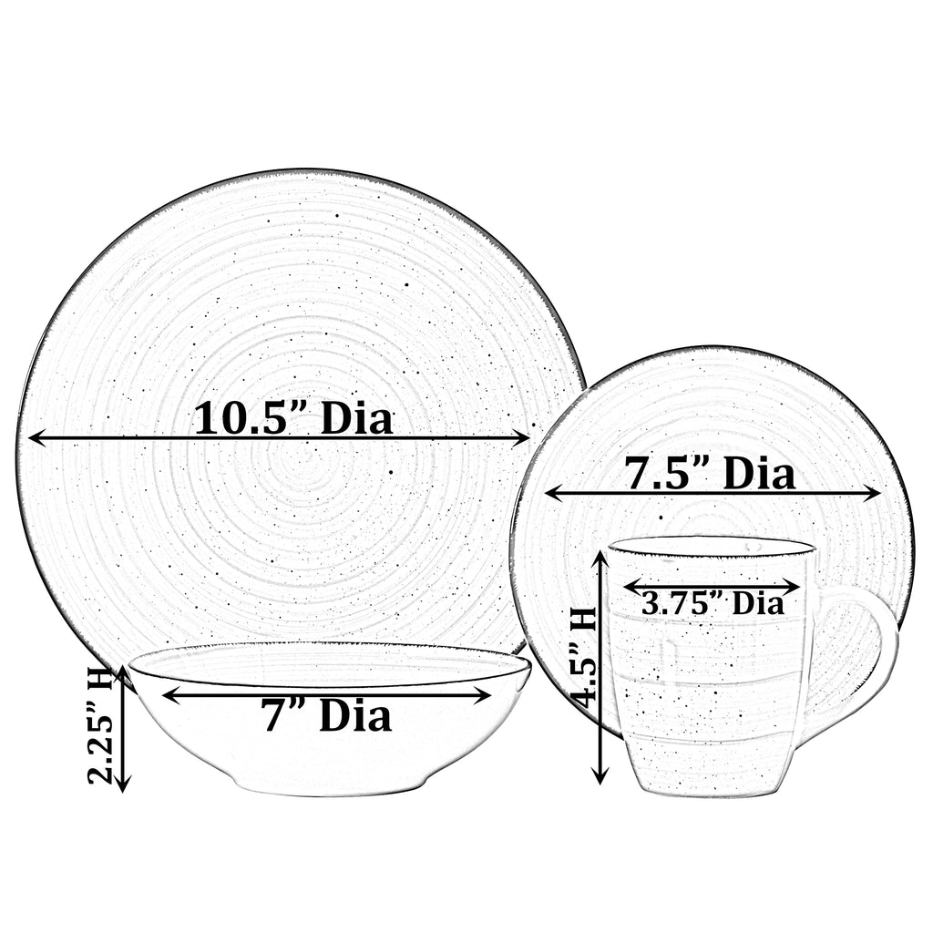 16 PC Spin Wash Dinnerware Dish Set for 4 Person | Mugs, Salad and Dinner Plates and Bowls Sets, Stylish Dishes with