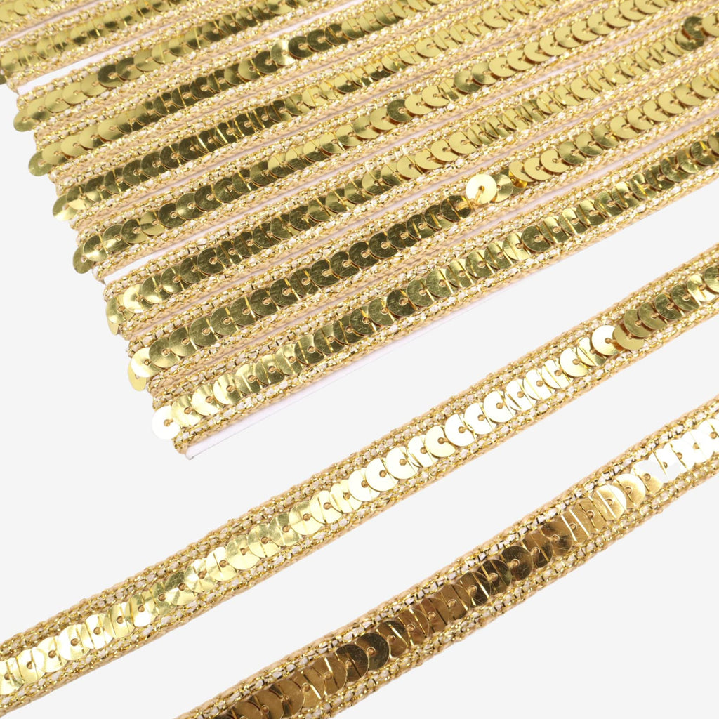 Gold Sequin Ribbon Trim Sequin Braid Trim Flat Glitter Ribbon for Sewing, 10 Yards