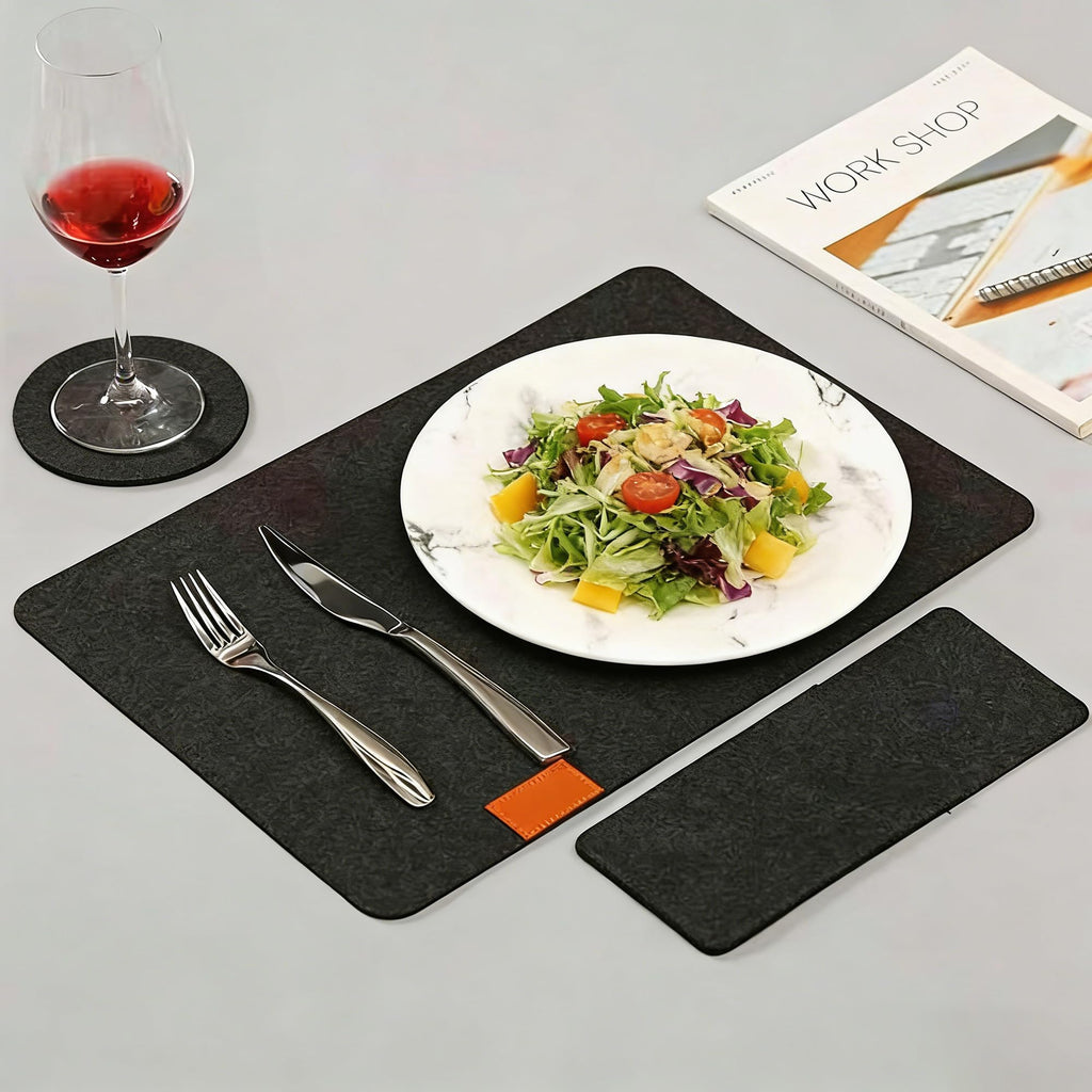 Placemats, Washable Heat-Resistant Felt Placemats, Set of 18 (6 Place Mats, 6 Coasters and 6 Knife Bags), Stain
