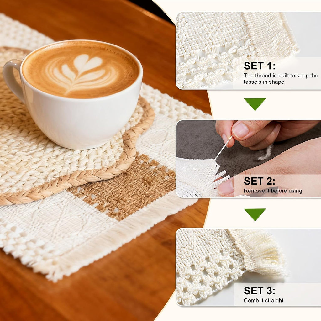 Sunflower Rattan Placemat Set, Woven Boho Table Mats, Natural - Set of 6