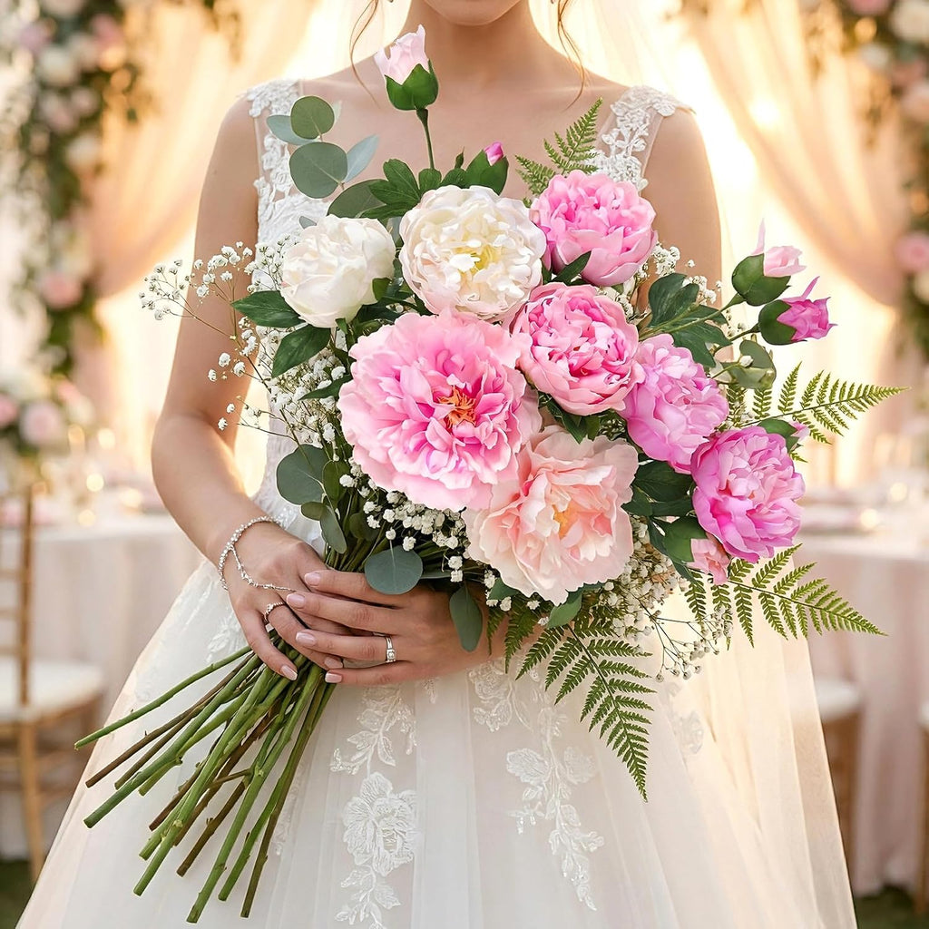 Bouquets Peonies Artificial Flowers with 22'' Long Stems, Latex Real Touch Faux Peony Flowers, Fake Peonies Bouquet - Set of 3