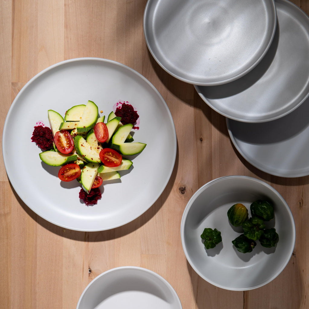 White Dinnerware Set, Stoneware Plates and Bowls, Dish Set for 4