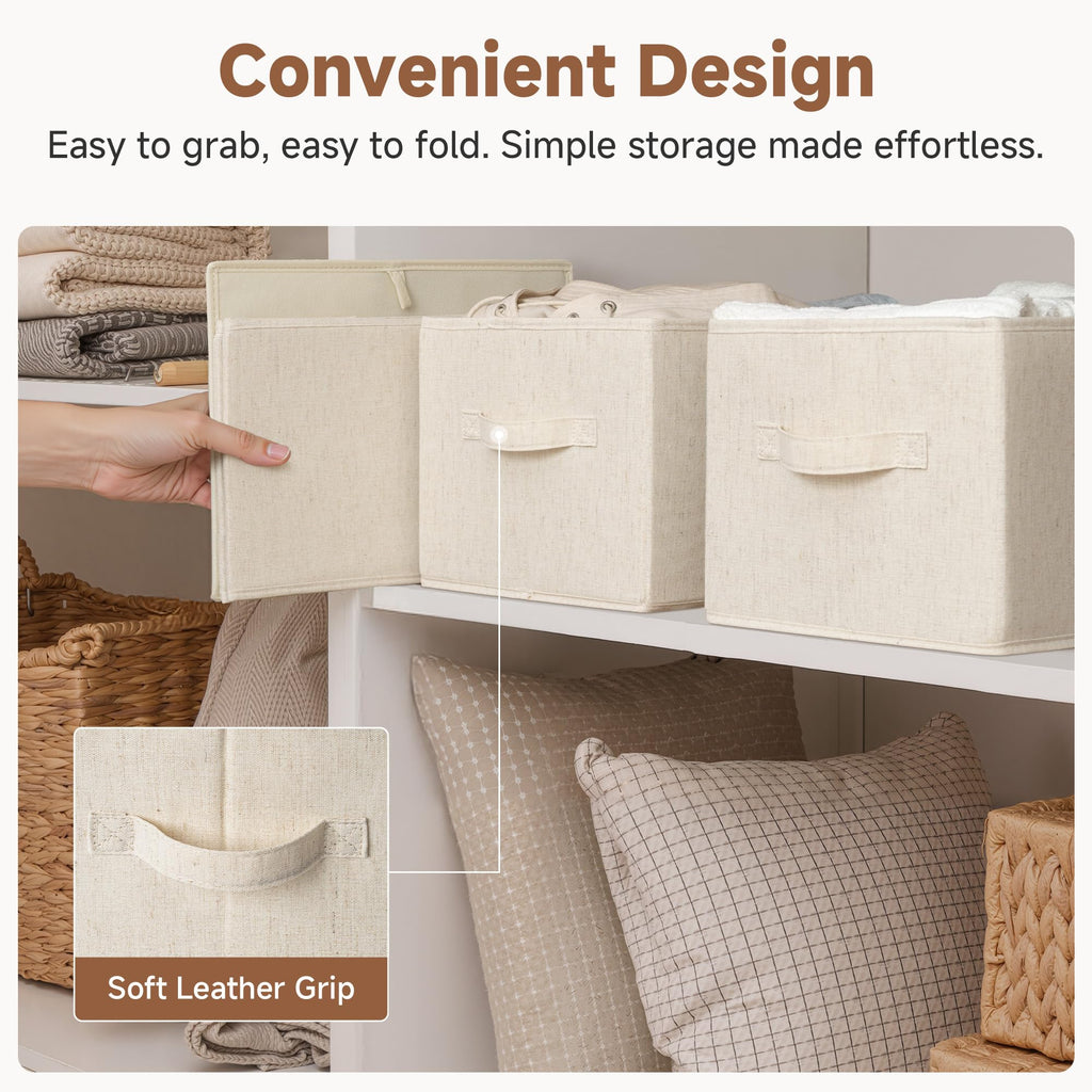 Bins, Beige (Cotton-Linen), Large, 3-Pack