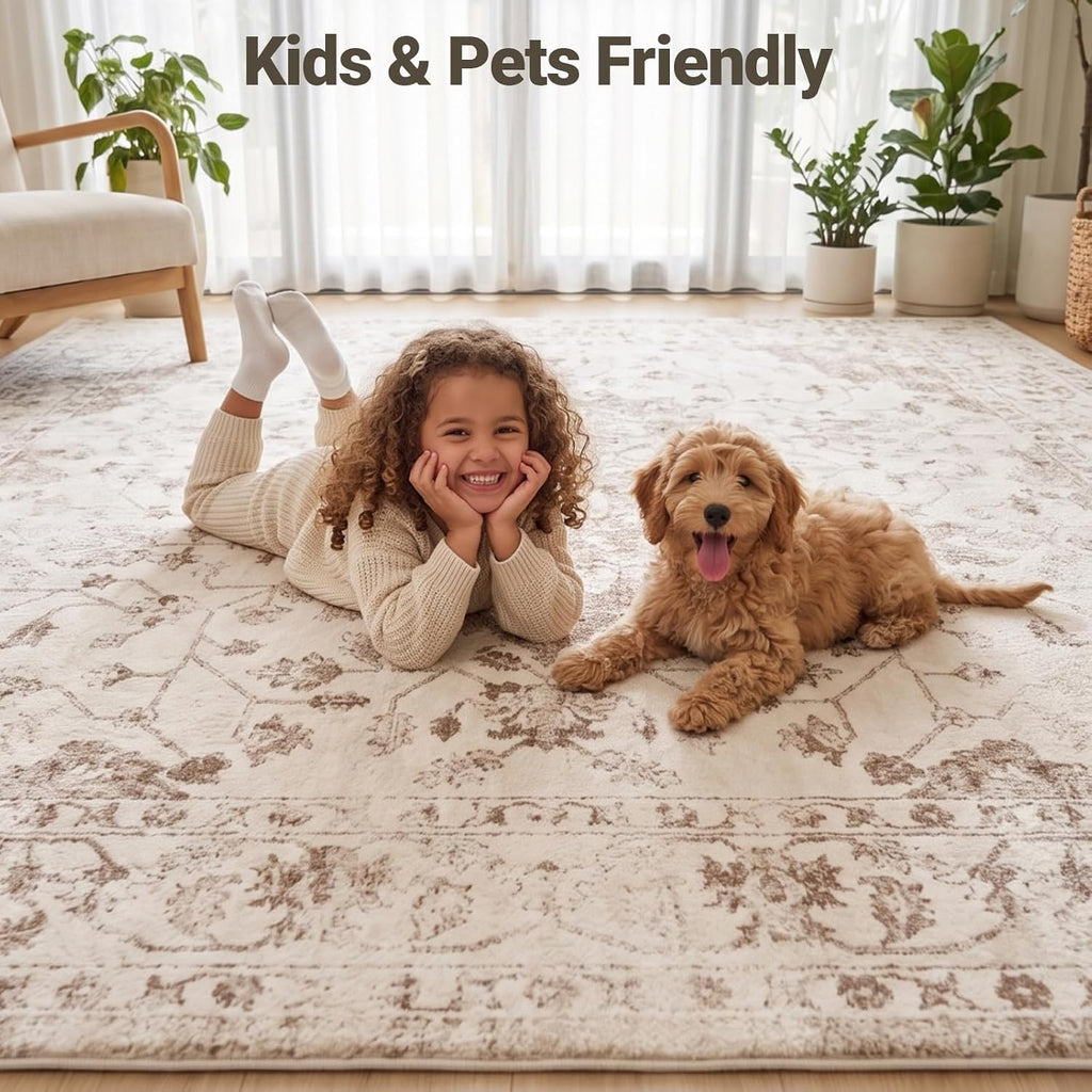 Washable Area Rug, Large Vintage Distressed Medallion Rugs