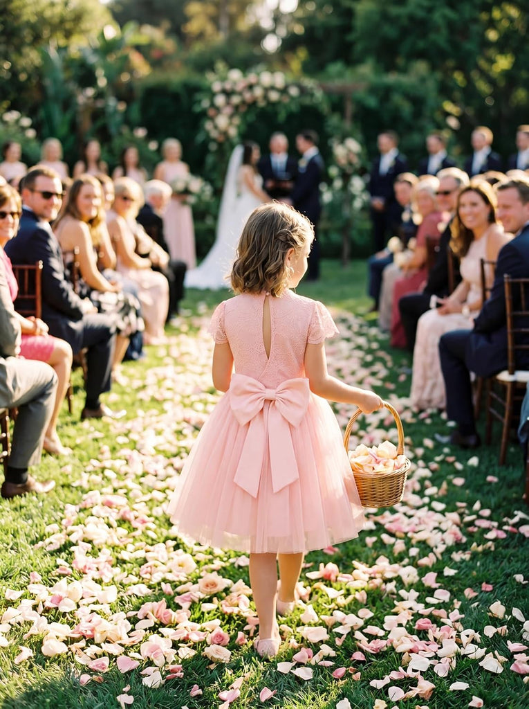 Flower Girl Dress Big Bow Kids Lace Tulle Princess Wedding Gown