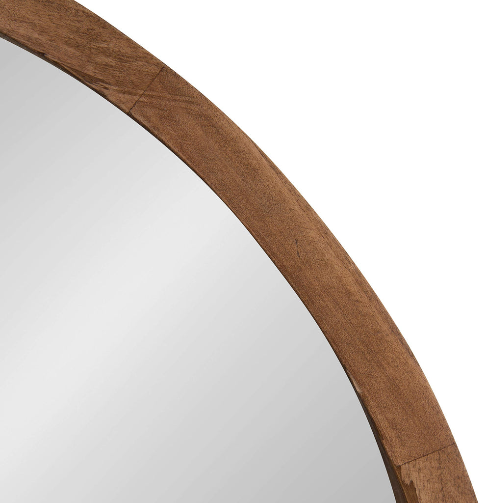 Hutton Round Decorative Modern Wood Frame Wall Mirror, 22 Inch Diameter, Natural Rustic