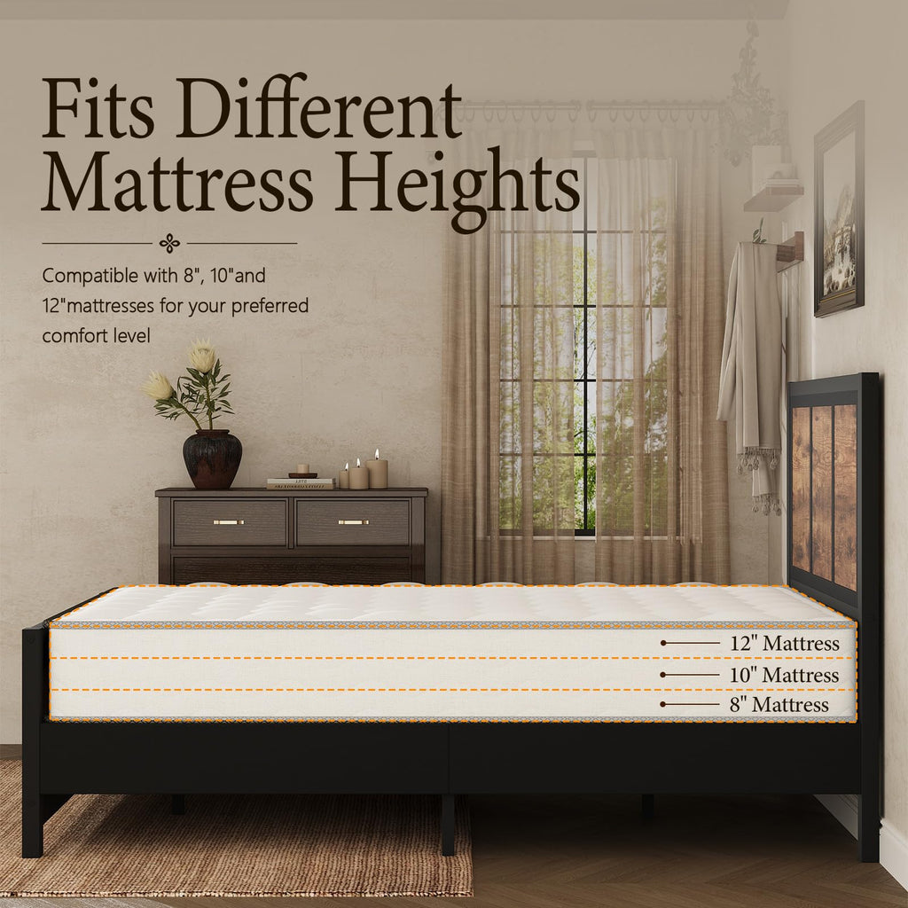 Farmhouse Bed Frame with Headboard and Footboard, Platform Bed Frame with Vertical Stripe Design, Wood Slat