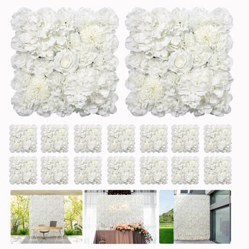 3D Flower Wall Panel 16pcs Artificial Floral Background-White