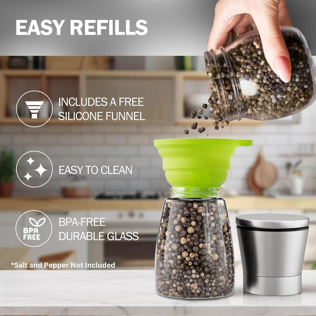 Original Stainless Steel Sea Salt and Pepper Grinder - Adjustable Ceramic - Glass Salt and Pepper Shakers - Set of 2