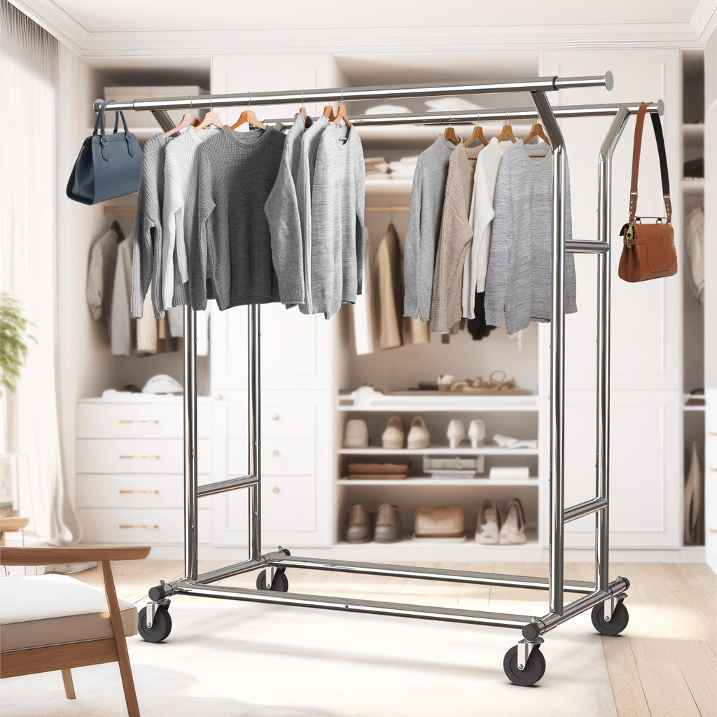 Heavy Duty Double Rail Clothing Garment Rack, Chrome