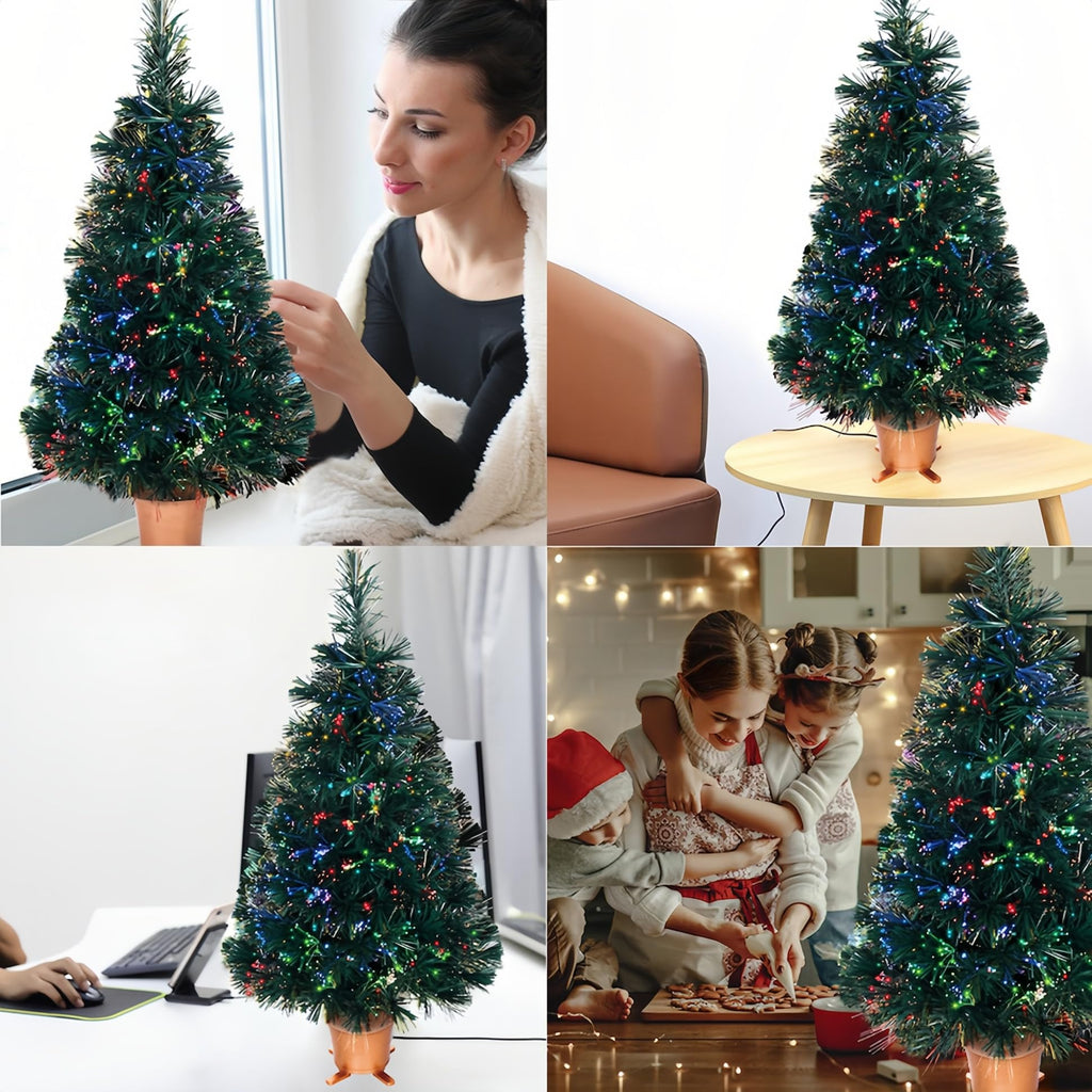 32 in Green Fiber Optic Tabletop Christmas Tree, Color Changing