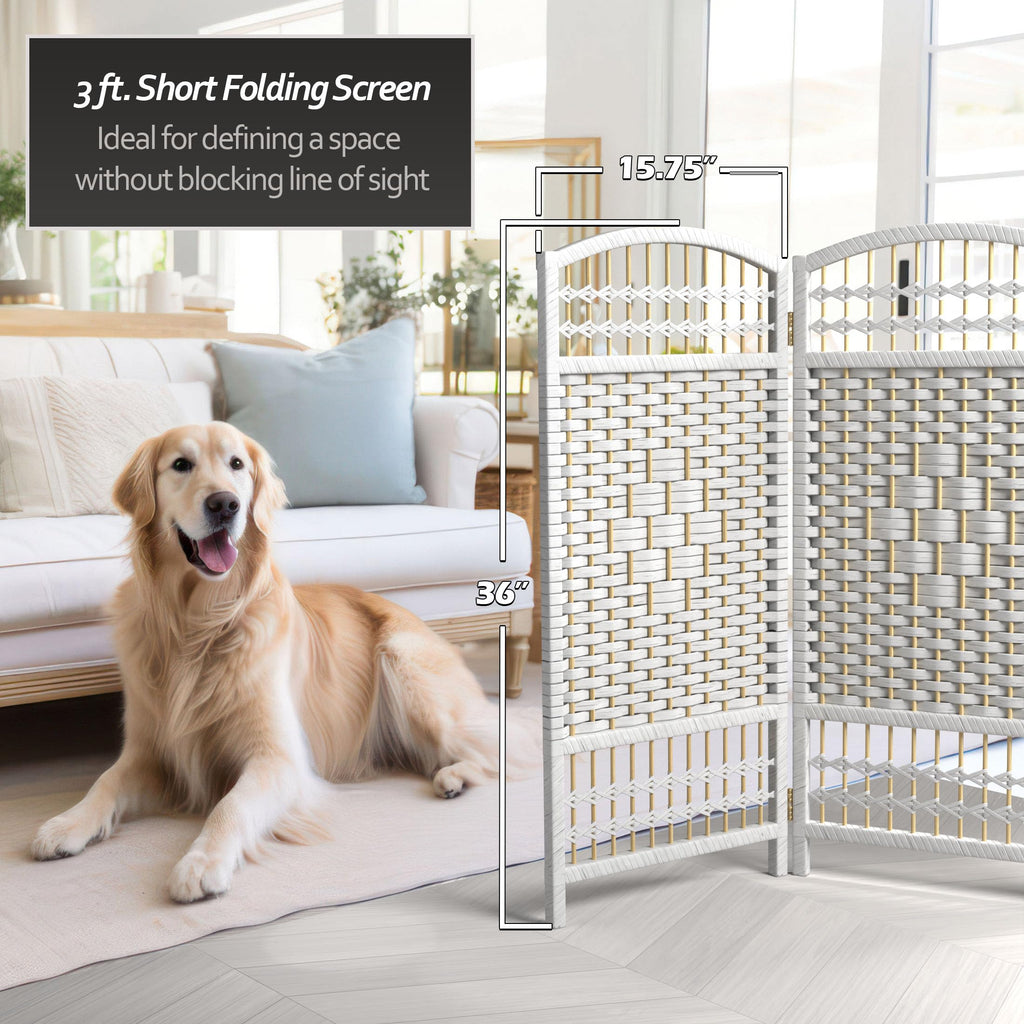 3 ft. Short Fiber Weave Folding Screen - White - 4 Panels