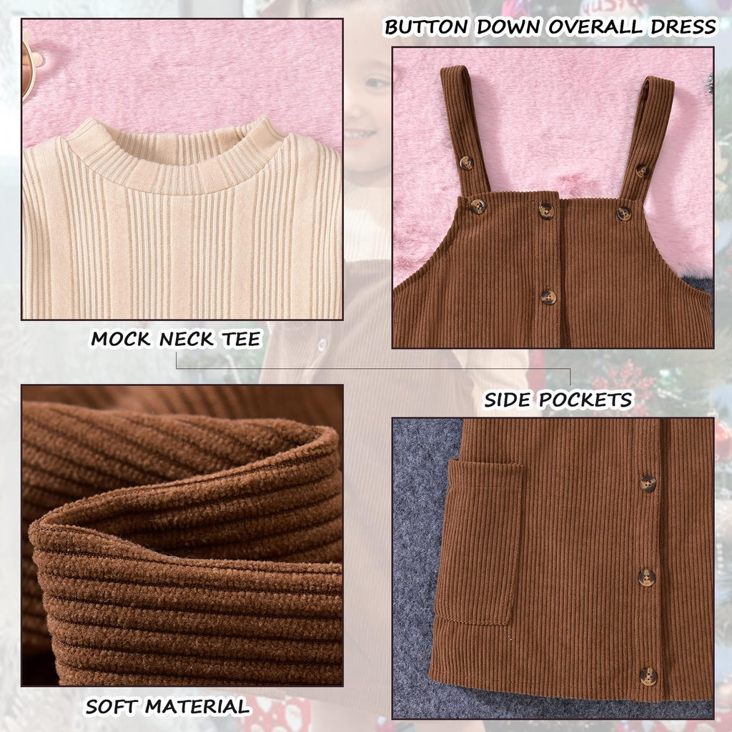Toddler Little Girl Fall Outfits Corduroy Overall Dress Set