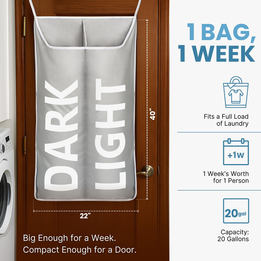 Hanging Laundry Hamper Bag XL 40x22", Space Saving over the Door Storage Bags, Behind the Door Hampers for Dirty