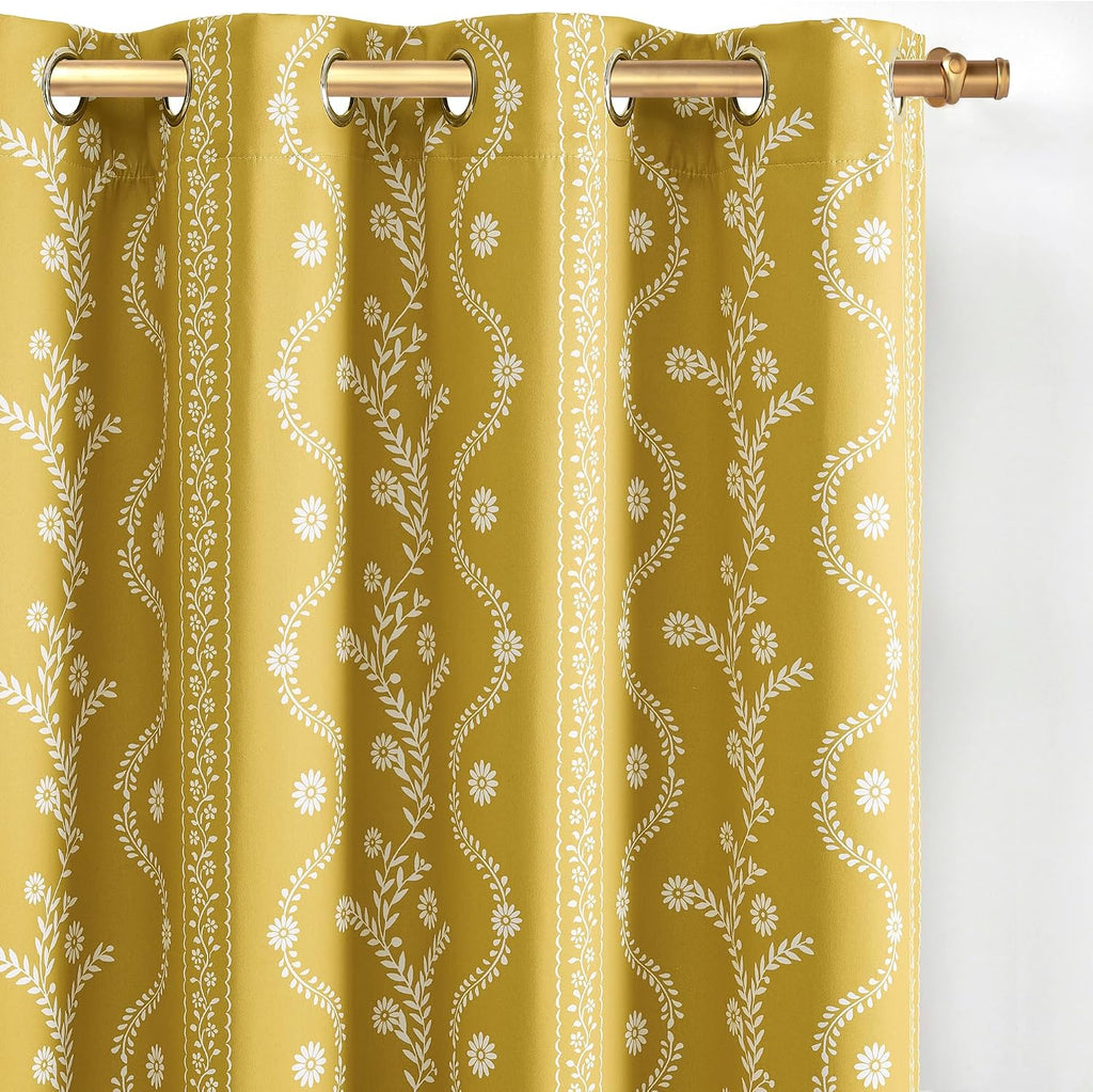 Yellow Curtains 96 Inch Length Blackout Curtain Grommet Luxury Whimsical Floral Patterned Waverly Mid Century