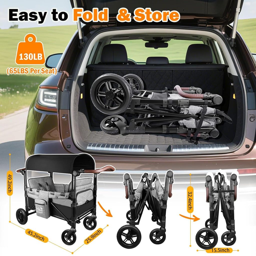 Wagon Stroller for 2 Kids, Aluminum Baby Wagon with Extra Long Extender