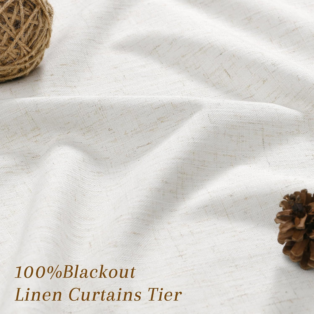 100% Blackout Kitchen Linen Curtains Back Tab Small Drape 36 Inch Length Privacy Natural Elegant Short Black Out Cafe