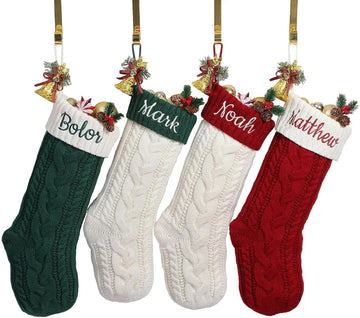 Stockings with Embroidered Name 18" Large Customized Stockings for Fireplace Hanging Decoration,Knitted Xmas - Set of 3