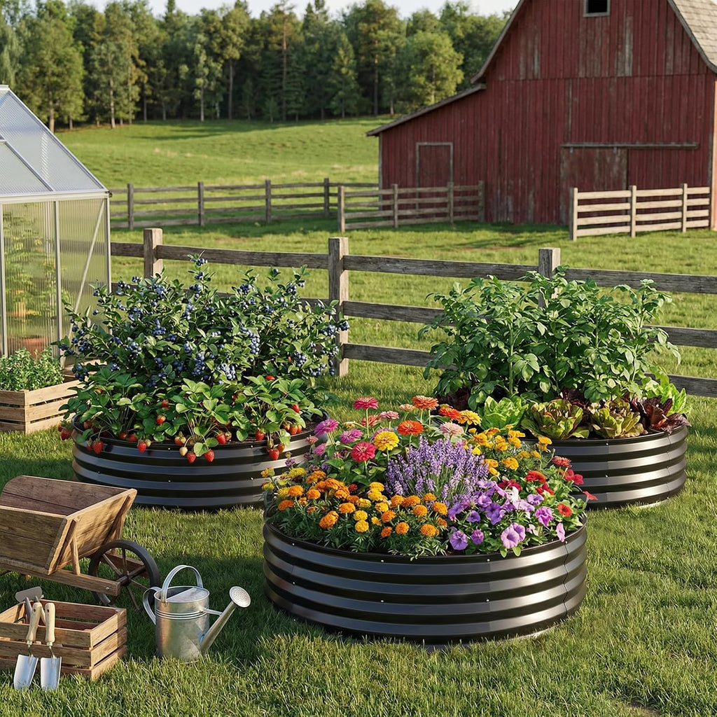 Round Raised Garden Bed, Garden Box 4x4x1ft, Grey, 2 pcs | Round galvanized raised bed, Rust-proof, Easy tool-free