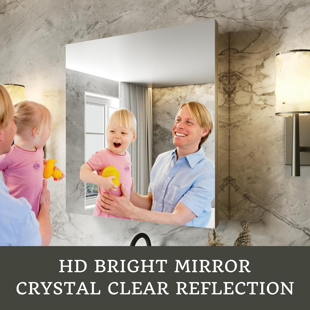 24 x 26 in Medicine Cabinet with Mirror and Side Panels, Silver | Surface or Recessed Medicine Cabinet Mirror with