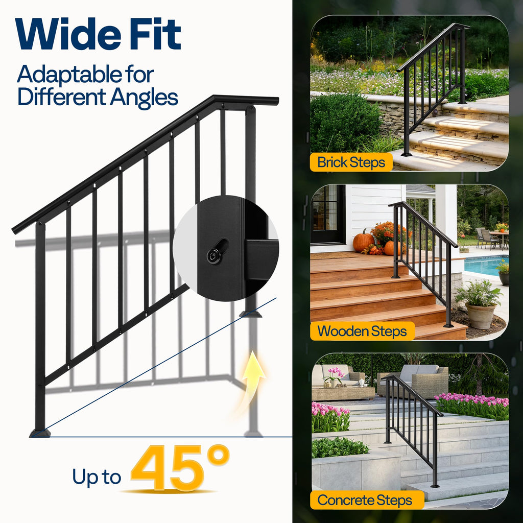 4-Step Hand Rails for Outdoor Steps, Straight-Oval and Balusters