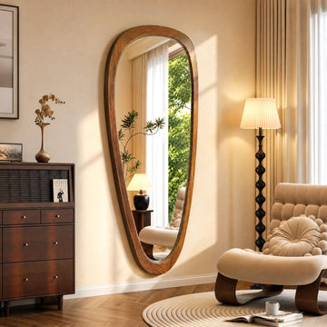 60"x22" Solid Wood Irregular Mirror Full Length(Natural Wood)