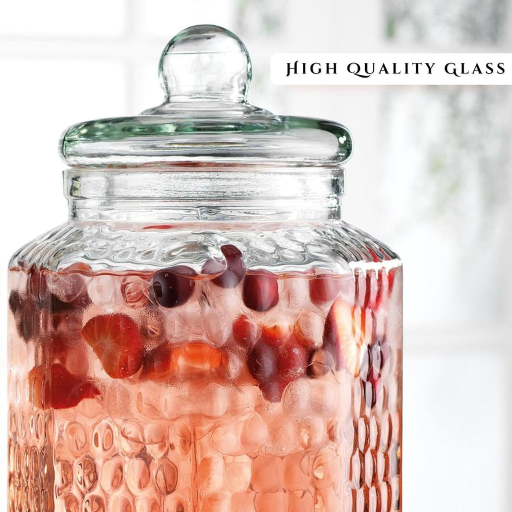 With Classy Metal Stand (), 1.Gallon Glass Drink Dispenser with 100% Leak Proof Spigot, Party Drink Dispenser - Set of 2