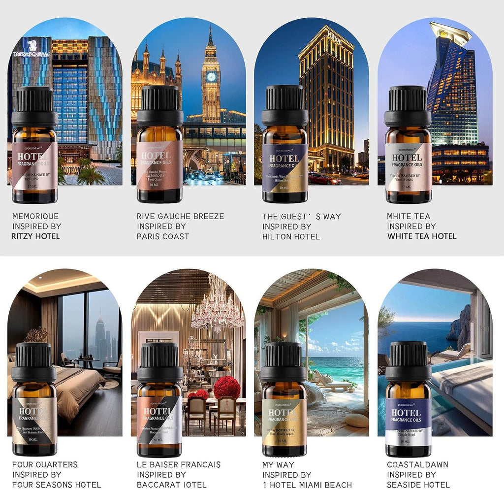 Hotel Diffuser Oil Gift Set - Inspired by 5-Star Hotel Scents - My Way,Ritz - C,White Tea,Baccarat,Four - Set of 8