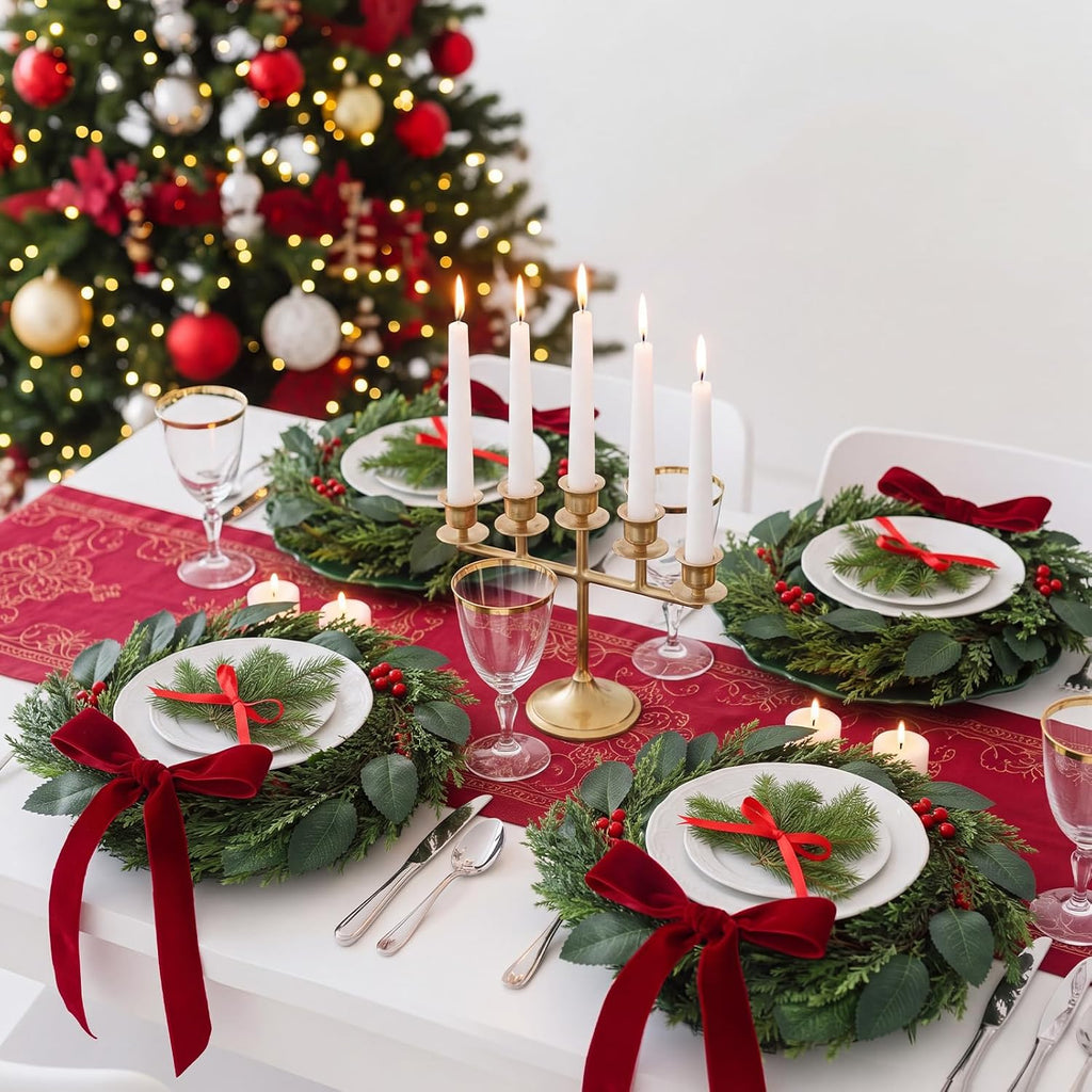 6 Pack Christmas Wreaths Charger Plate Centerpieces,Pine Needles