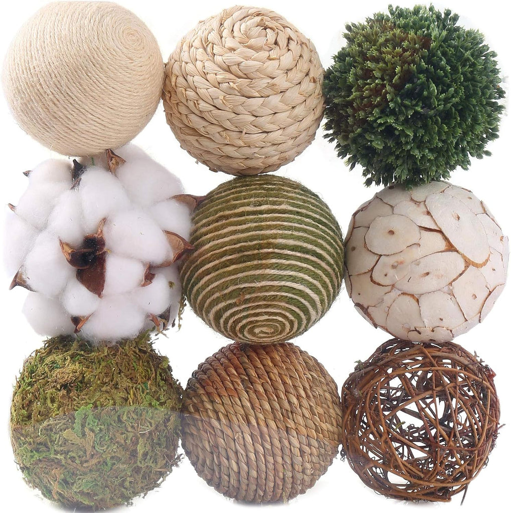 3.5Inch Fall Decorative Ball Orb Rattan Ball Rattan Woven Orbs Spherical Bowl and Vase Filler Party Wedding - Set of 9