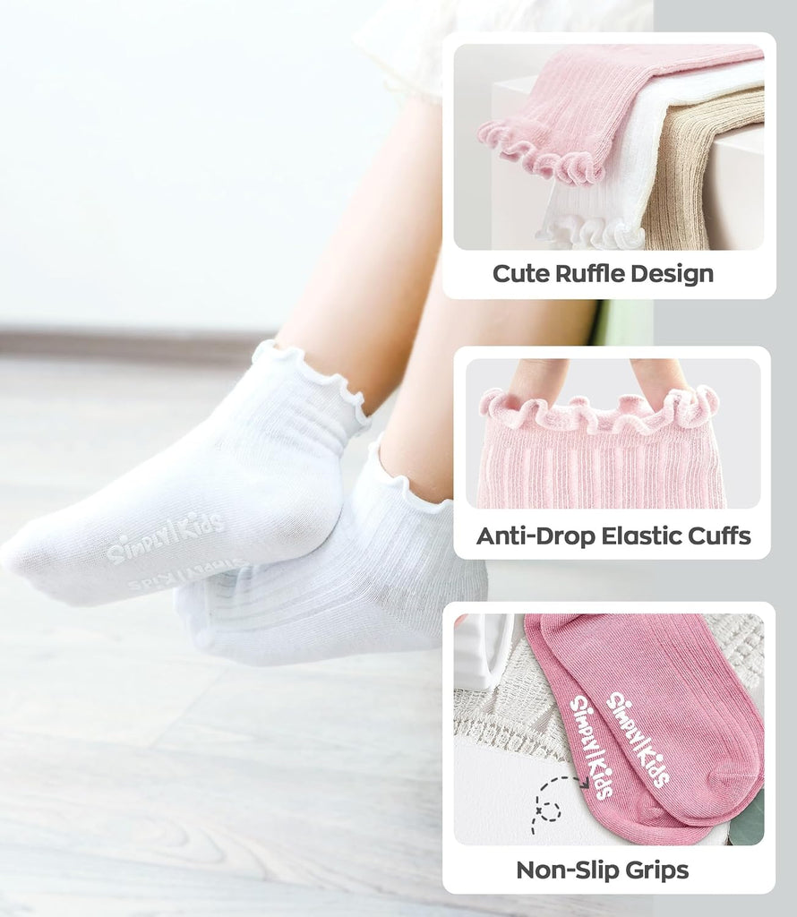 6 Pairs Toddler Ruffle Socks, Baby Little Girl Kids Grip Socks