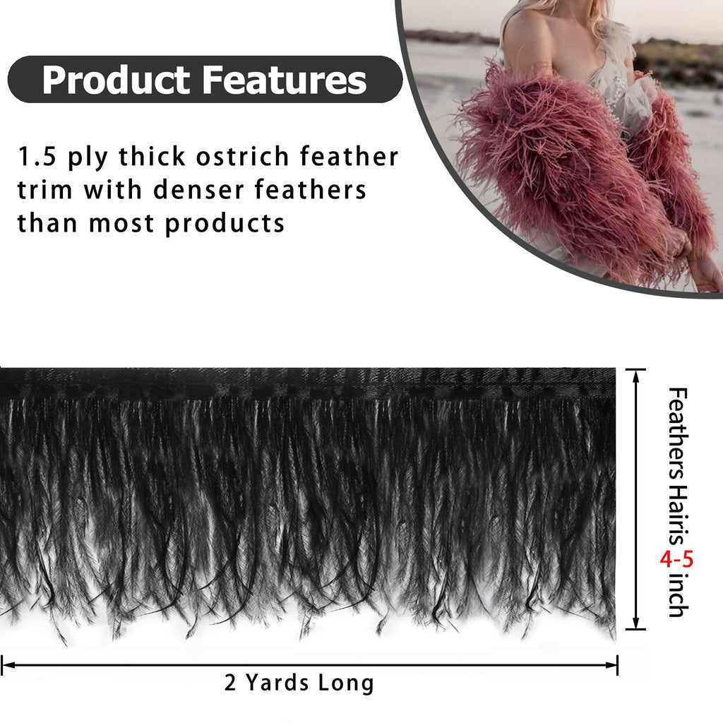 Dark Green Ostrich Feather Trim, 4-5 Inch 2 Yards