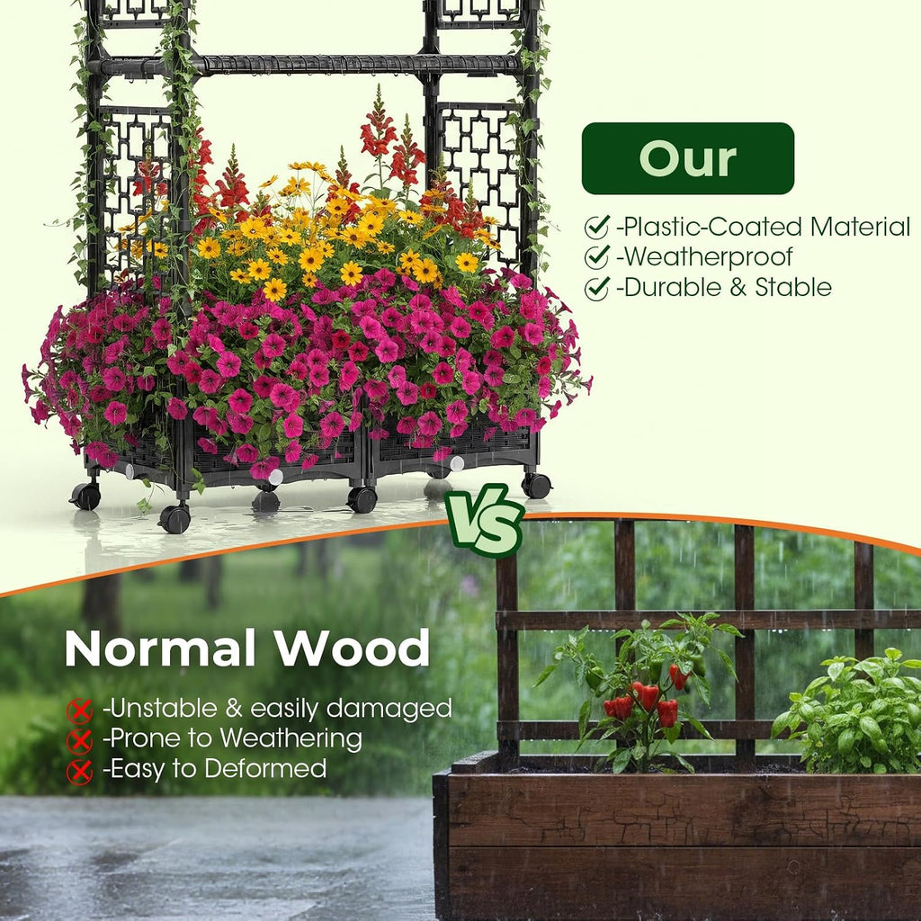 71"x16"x32" Planter Box with Trellis, 3-in-1 Self-Watering Planter Box with Wheels ,Raised Garden Bed with Trellis