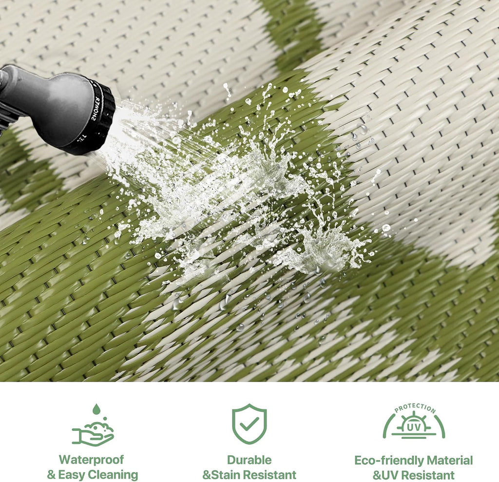 Outdoor Rug Waterproof Decor, 6' x 9' Reversible Plastic Straw Floral Camping Carpet, Large Area Rugs Mats for RV