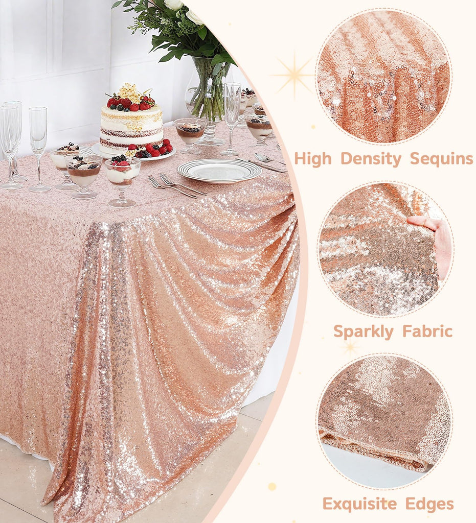 60" x 120" Rose Gold Rectangle Sequin Tablecloth for Party Dinner Banquet Festival Wedding Anniversary Exhibition