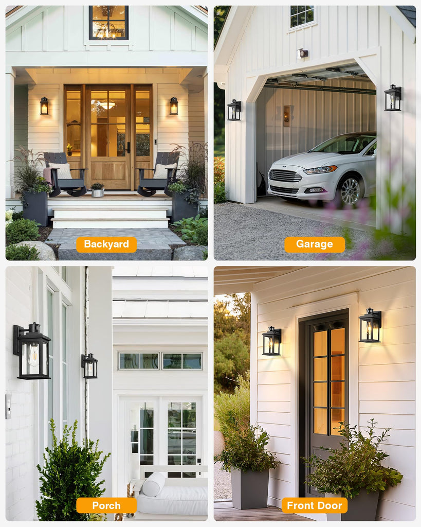 Motion Sensor Outdoor Light, 2 Packs Exterior Lights, Black Waterproof Dusk to Dawn Outside Porch Lights Lantern for
