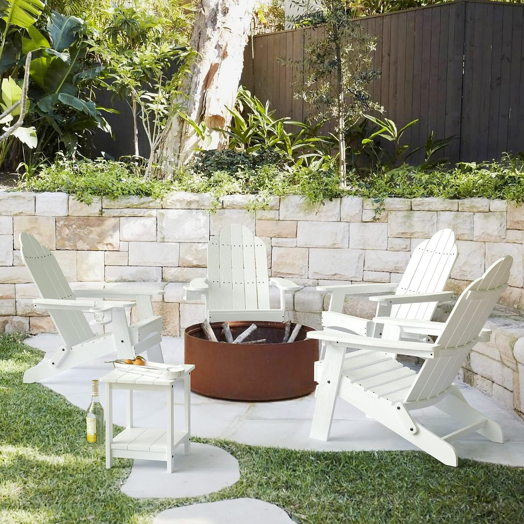 Folding Adirondack Chairs Set of 2, HDPS Fire Pit Chairs, White | All-weather-resistant, ergonomic curved design