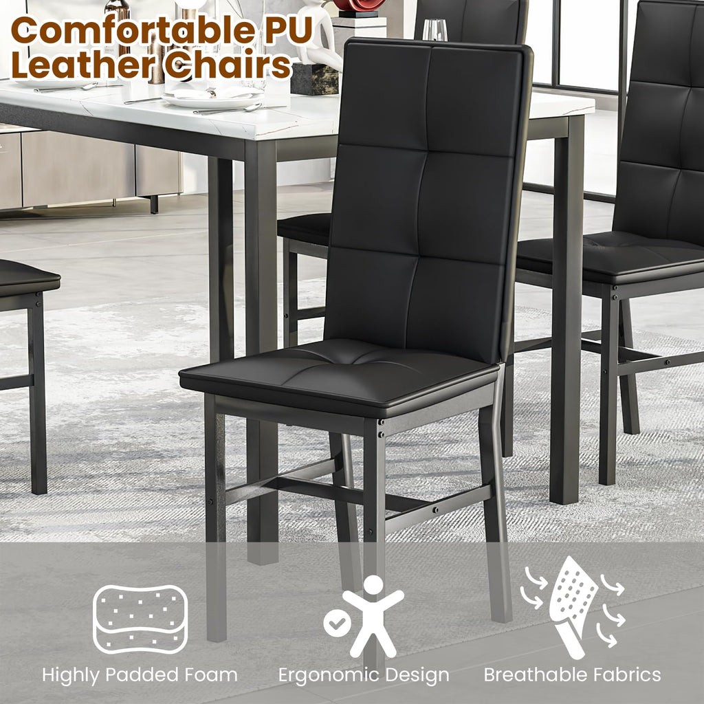 Dining Table Set for 4, Faux Marble Small Kitchen Table with 4 PU Leather Chairs, Modern 5 Piece Dinner Table Set