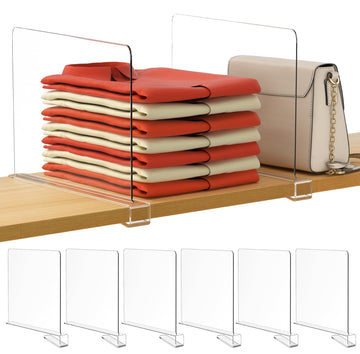 12 Inches Tall [Extra Tall Version] Clear Shelf Dividers, 6 Pack Purse Organizer for Closet Perfect for Sweater