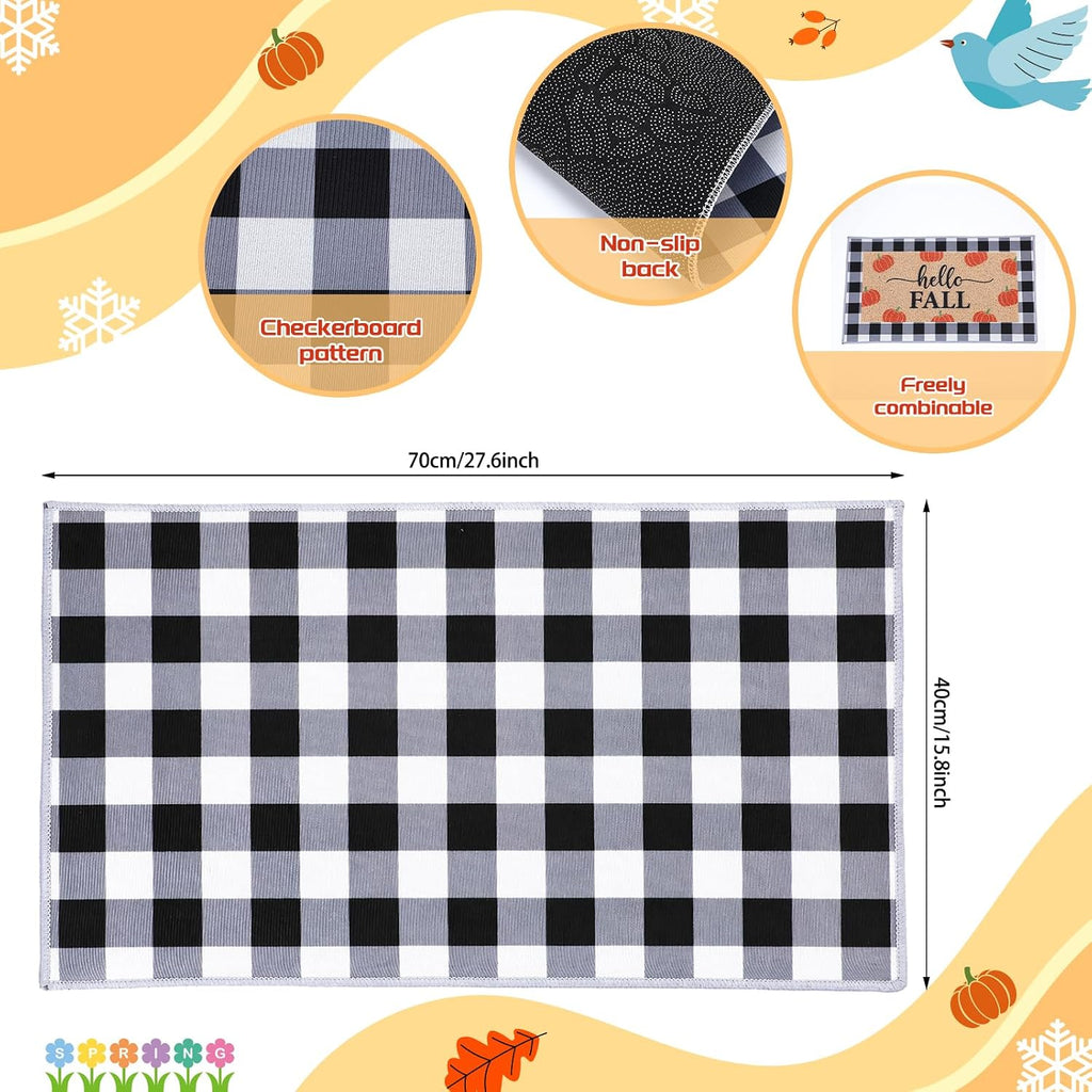 5 Pcs Seasonal Front Door Mat Set Interchangeable Welcome Doormats with Black and White Checkered 22 x 10 Inches Non