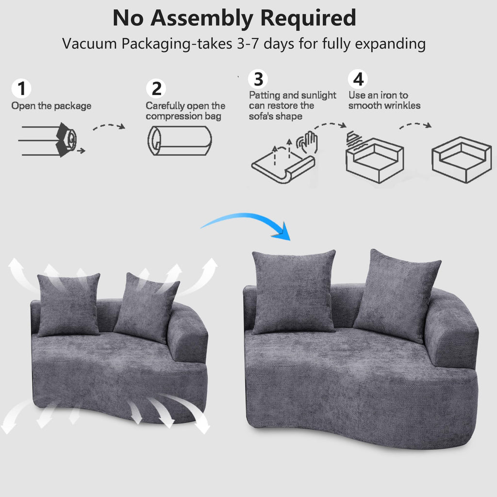 L Shaped Curved, Modern Chenille Fabric Loveseat Small Couch