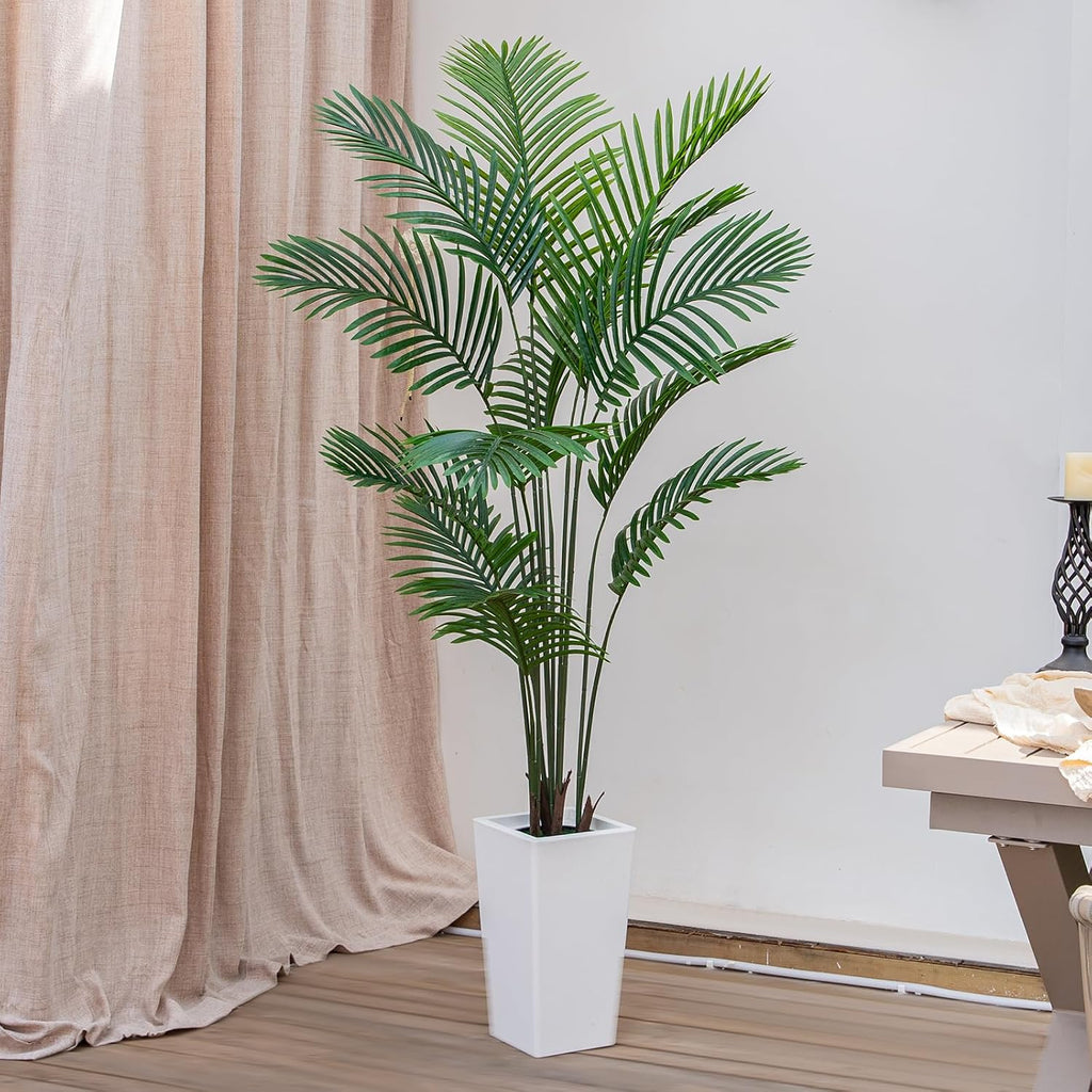 Palm Tree 6FT Artificial, 72in Tall Faux Palm Tree with 15.7 White Planter, Fake Potted Tree Home Office Decor