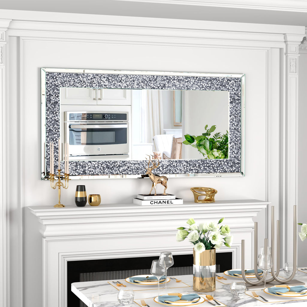 Crystal Crush Diamond Mirror 47x24inch Silver Rectangle Wall Mirror