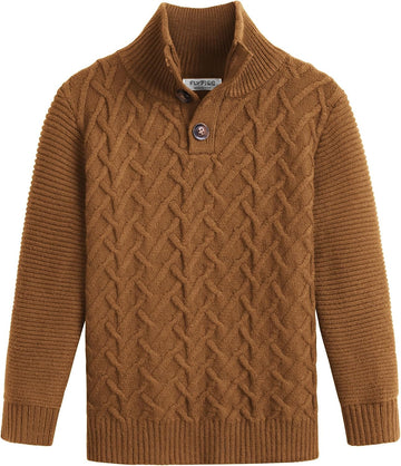 Boys Turtleneck Sweater Long Sleeve Cable Knit Button Up Pullover Winter Warm Tops for Kids