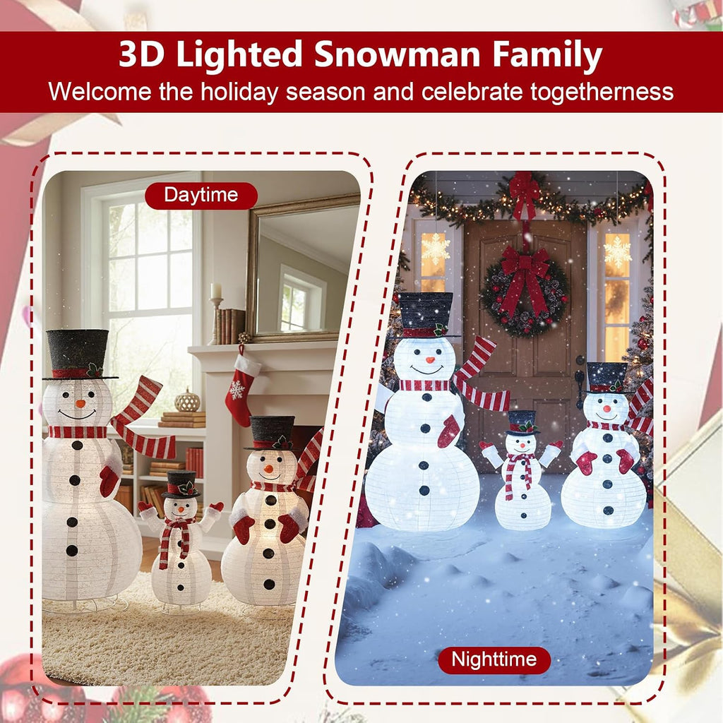 3-Piece Christmas Lighted 3D Snowman Family, 4.1 FT Snowman Set