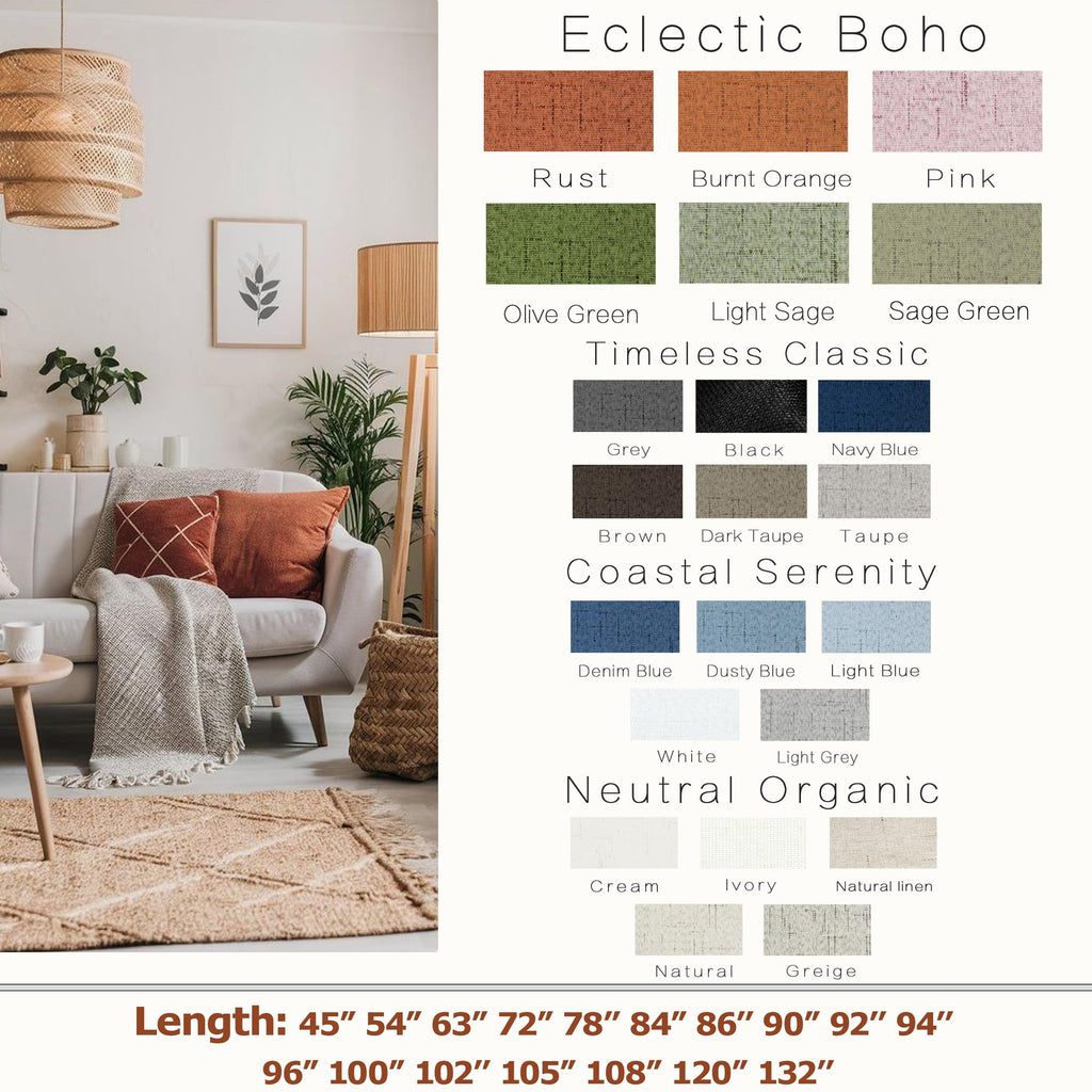 108 Inch Long Olive Green Linen Boho Back Tab Blackout Curtains Living Room 2 Panels Set