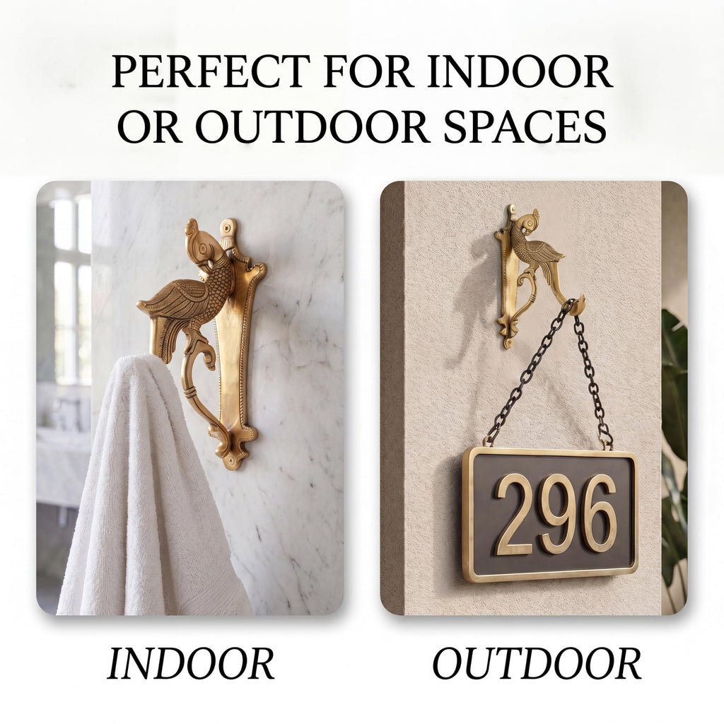 Brass Gold Decorative Peacock Wall Bracket Plant Hanger Hooks