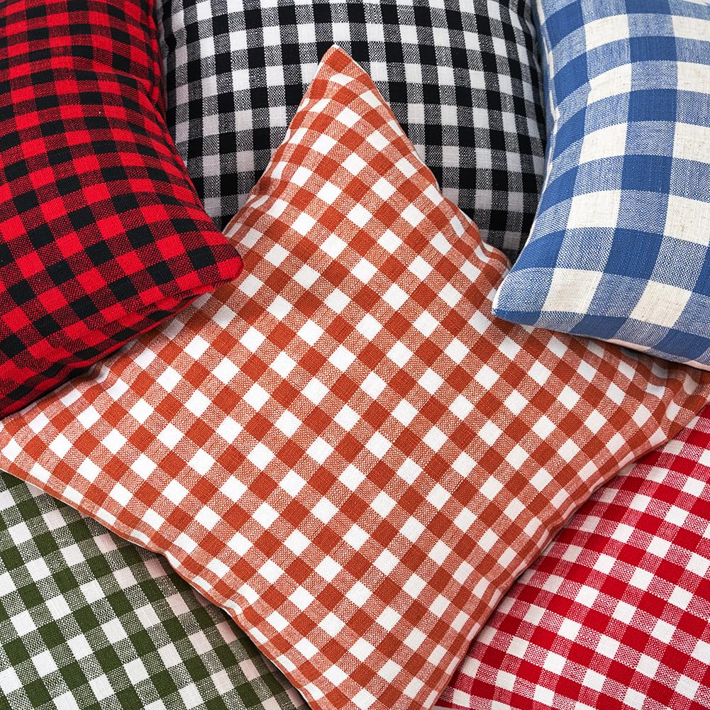 Red and White Outdoor Christmas Gingham Plaid Throw Pillow Covers 18x18